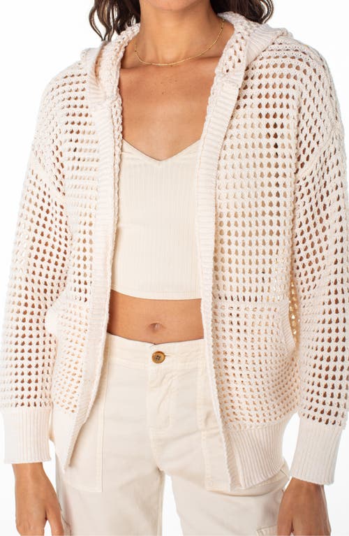 Roxy Thea Open Stitch Cotton Hoodie Cardigan In Parchment