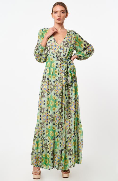 Ciebon Shani Print Metallic Long Sleeve Wrap Maxi Dress