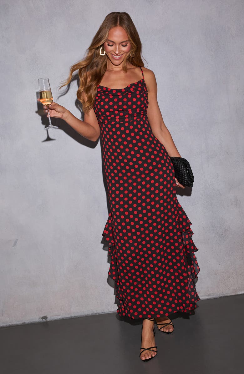VICI Collection Amala Dot Ruffle Maxi Dress, Alternate, color, 