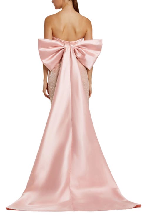 Mac Duggal Strapless Embellished Gown With Back Bow Detail In Blush