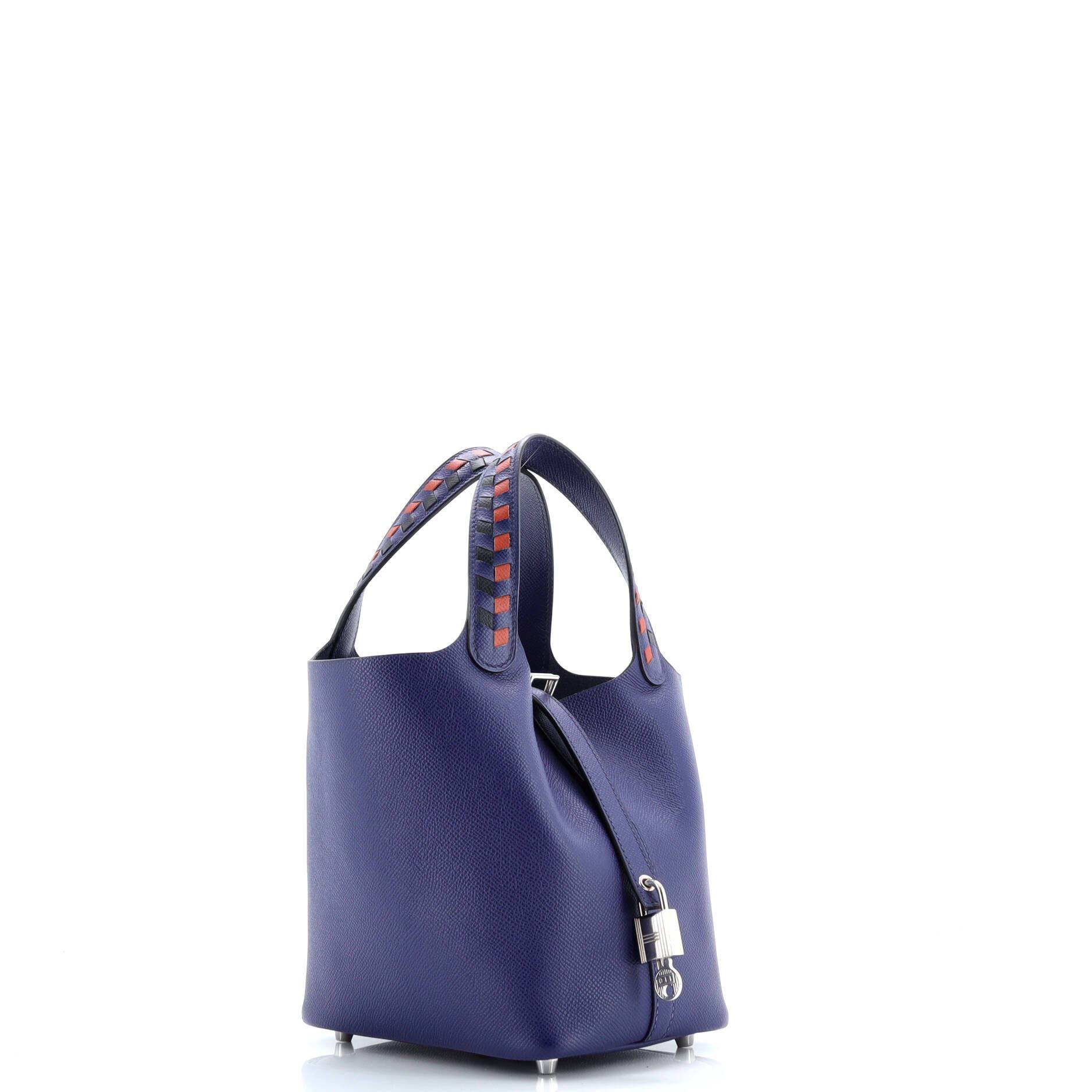 Pre-Owned Hermes Picotin Lock Bag Tressage Epsom PM, Alternate, color, Bleu Encre/Noir/Brique