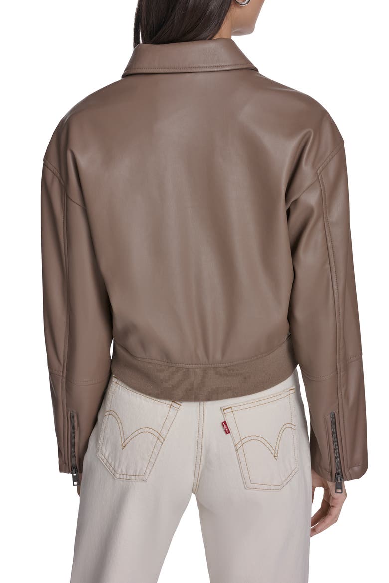 Faux Leather Bomber Jacket, Alternate, color, PINE BARK
