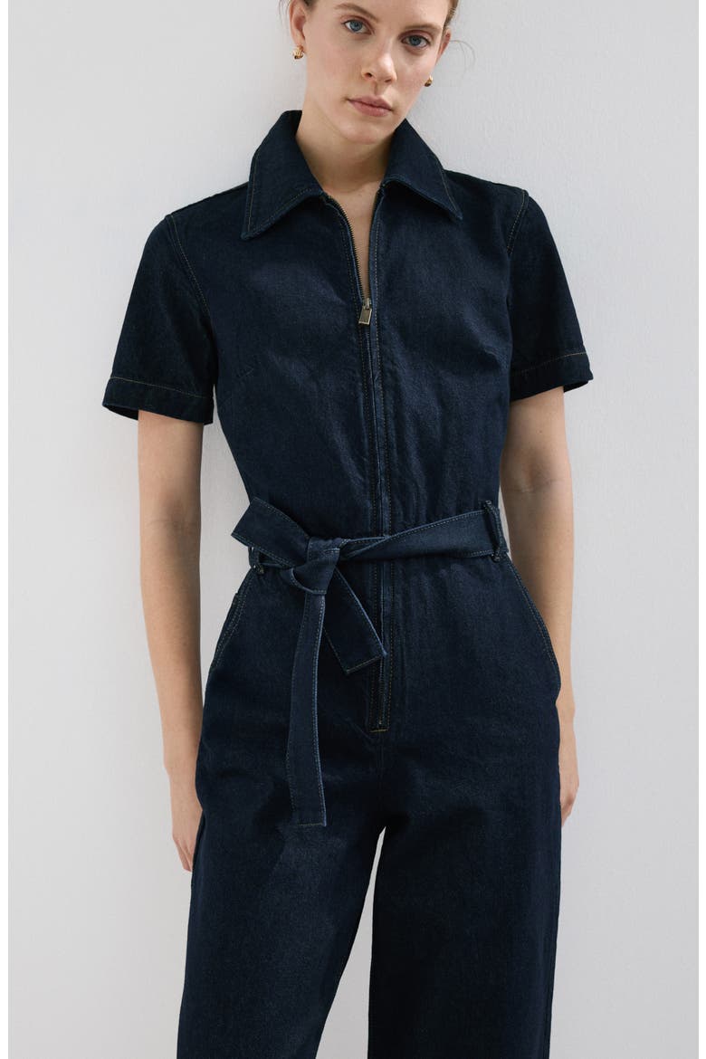 Belted Denim Jumpsuit, Alternate, color, OPEN BLUE