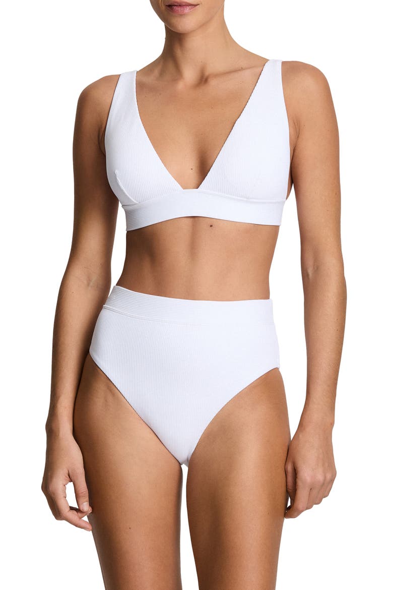 Banded Modern V-Neck Bikini Top, Alternate, color, WHITE