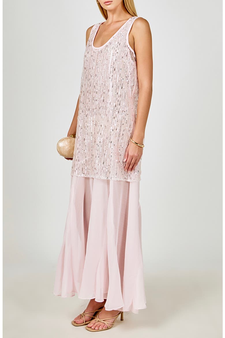 Sequin Chiffon Maxi Dress, Alternate, color, LIGHT PINK