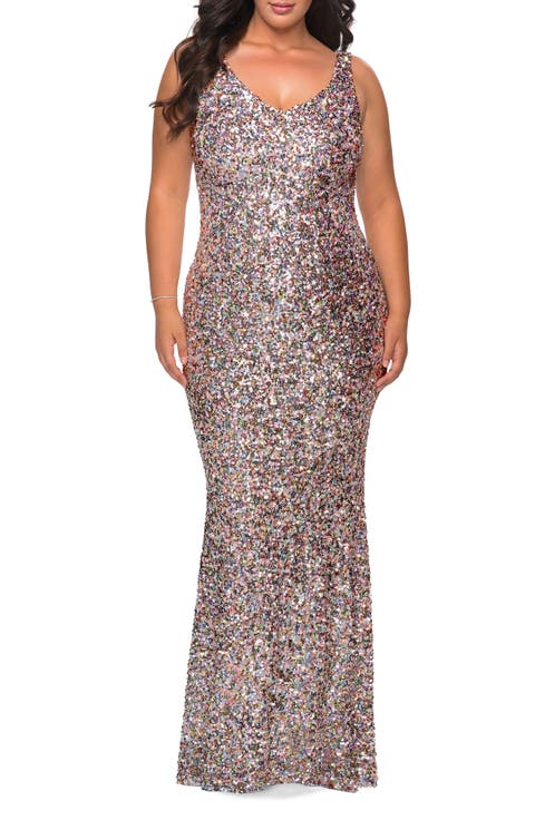 Floor Length Multi Colored Sequin Plus Size Dress