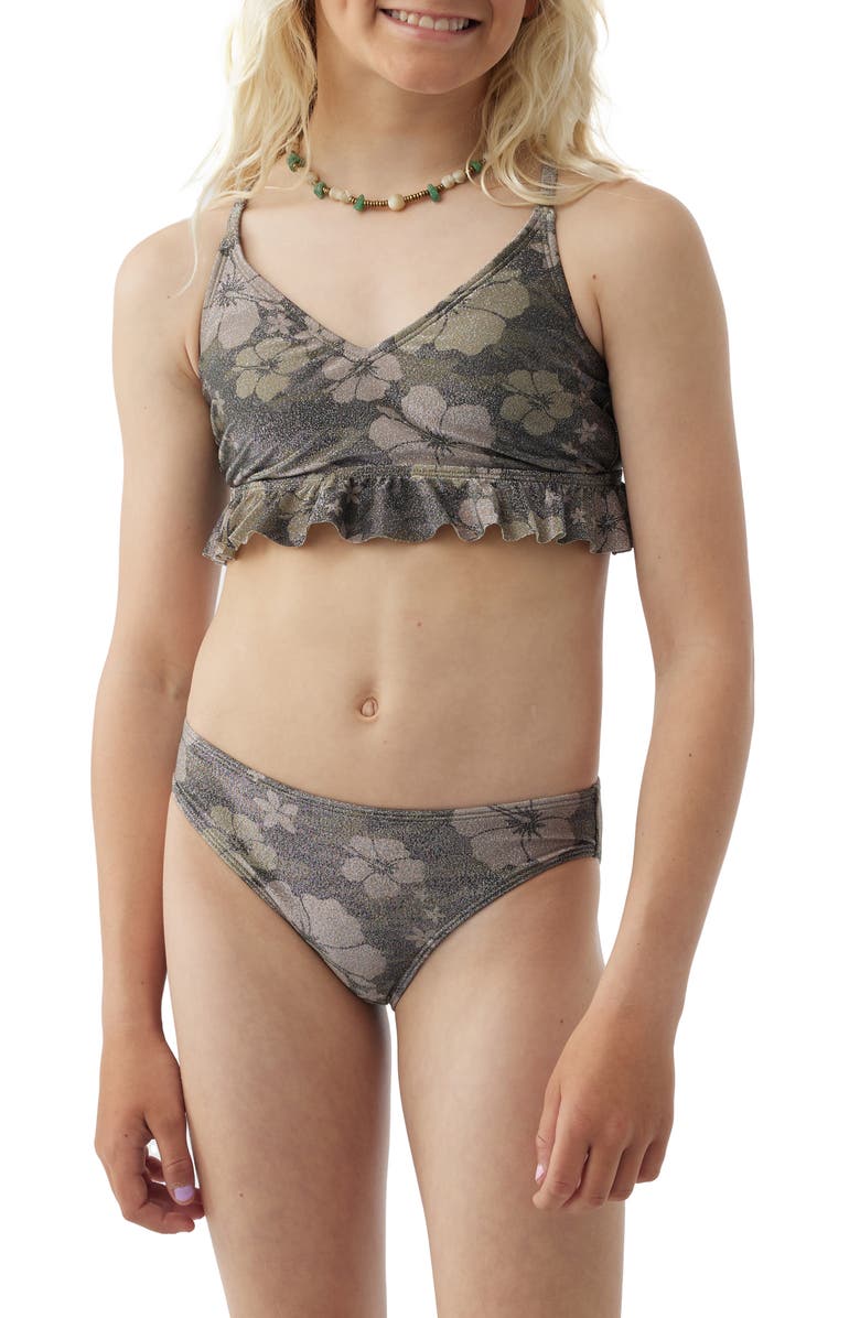 O'Neill Kids' Hibiscus Camouflage Two-Piece Swimsuit, Main, color, 