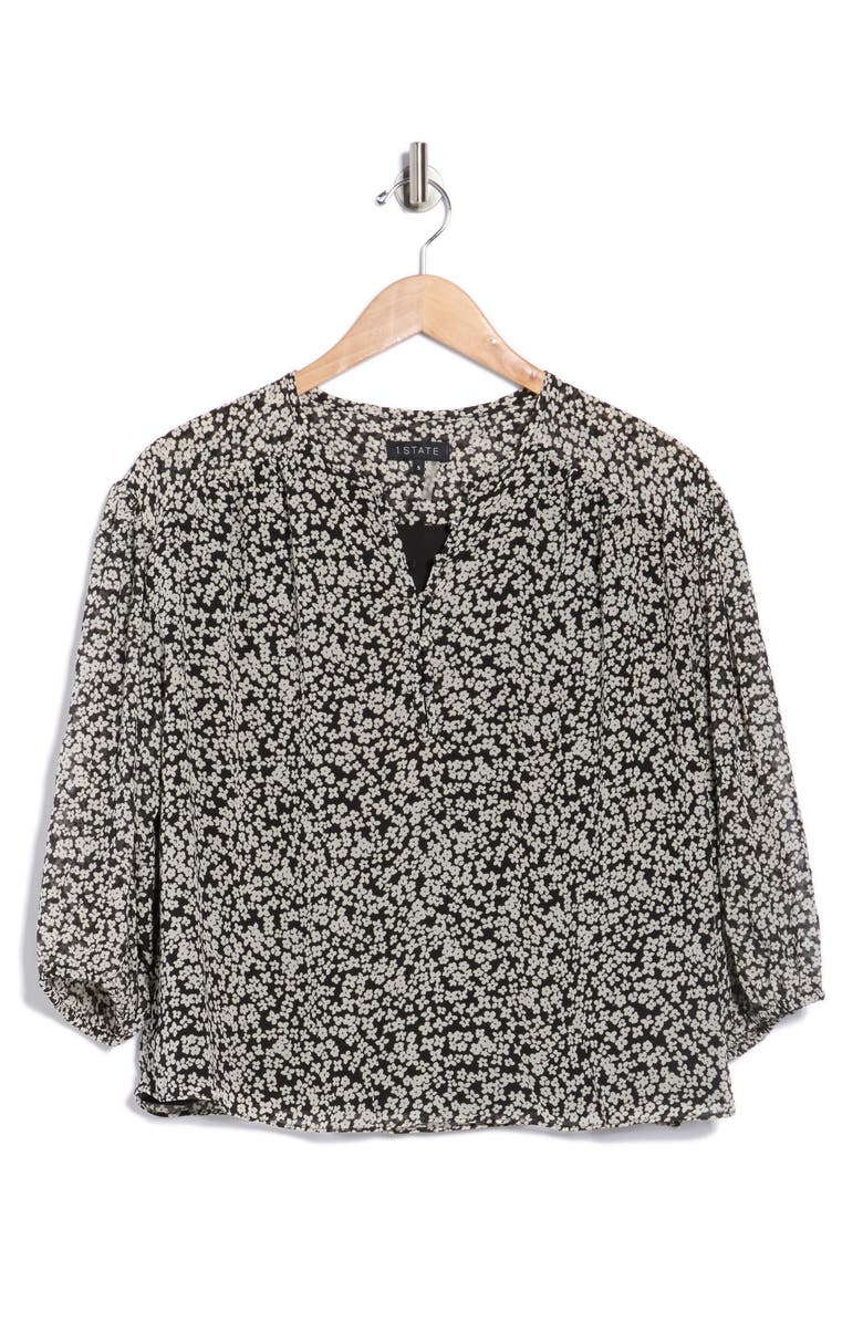 1.STATE Floral Puff Sleeve Chiffon Top, Alternate, color, Rich Black