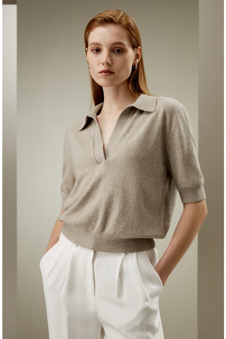 Women's Baby Cashmere Polo Sweater, Alternate, color, Camel