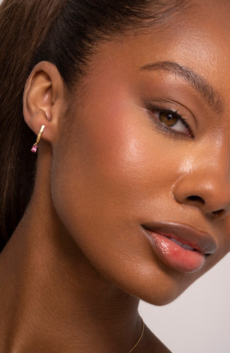 Bony Levy Pink Topaz Drop Hoop Earrings, Alternate, color, 14K Yellow Gold