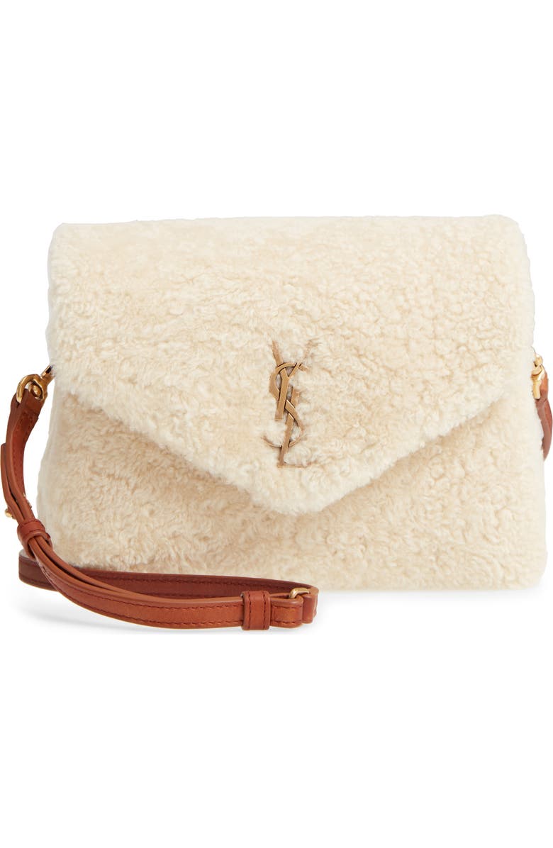 Saint Laurent Small Loulou Genuine Shearling Crossbody Bag, Main, color,