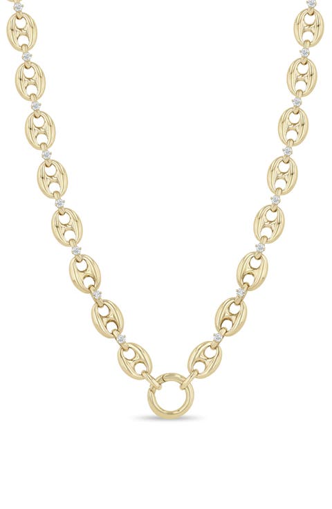 14K Gold Diamond Large Mariner Link Enhancer Necklace