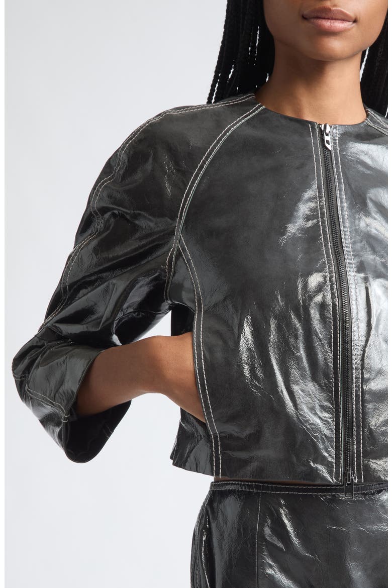 Crop Cocoon Patent Leather Jacket, Alternate, color, GREY