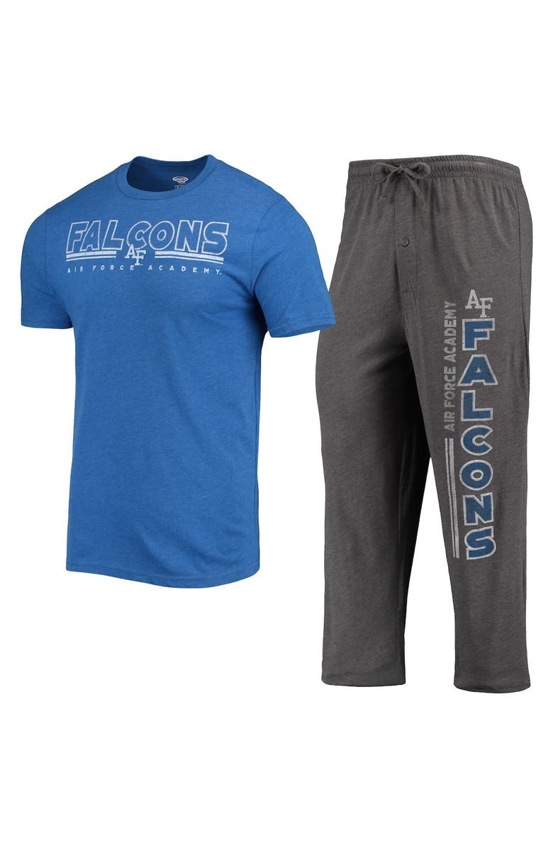 CONCEPTS SPORT Men's Concepts Sport Heathered Charcoal/Royal Air Force Falcons Meter T-Shirt & Pants Sleep Set, Main, color, 