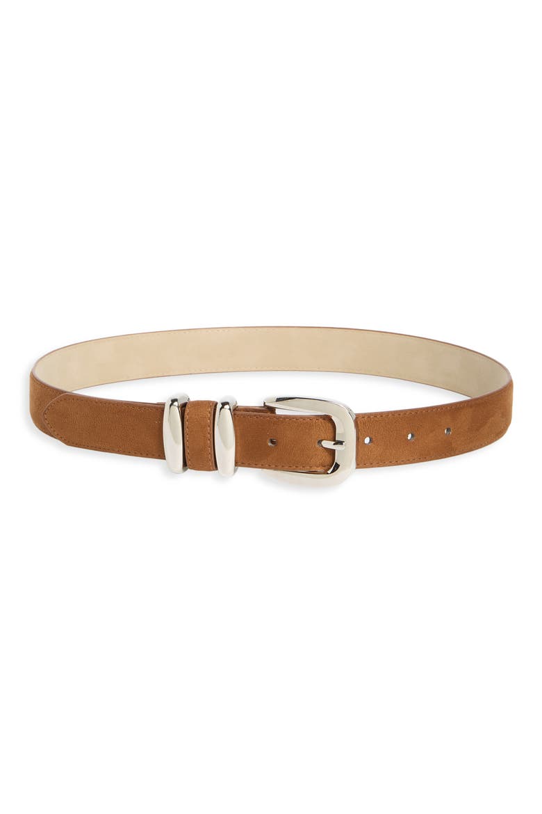 Faux Suede Keeper Belt, Main, color, BROWN