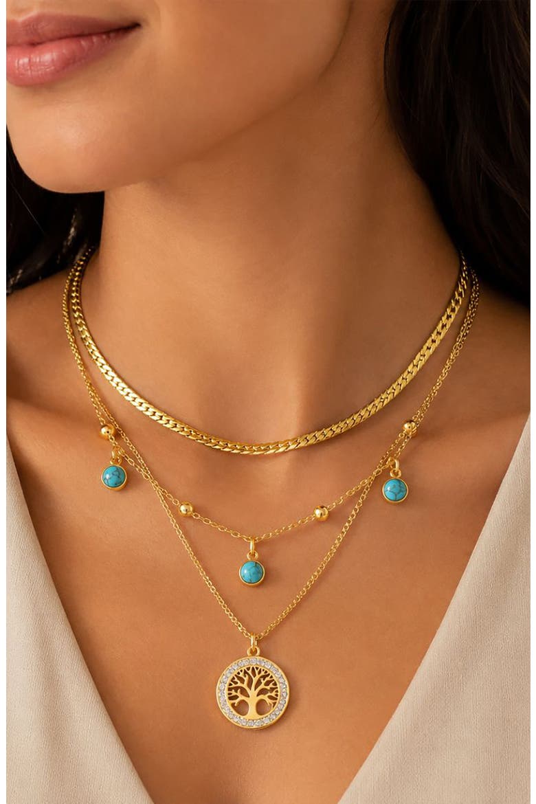 Tree of Life Turquoise Layered Necklace, Alternate, color, GOLD