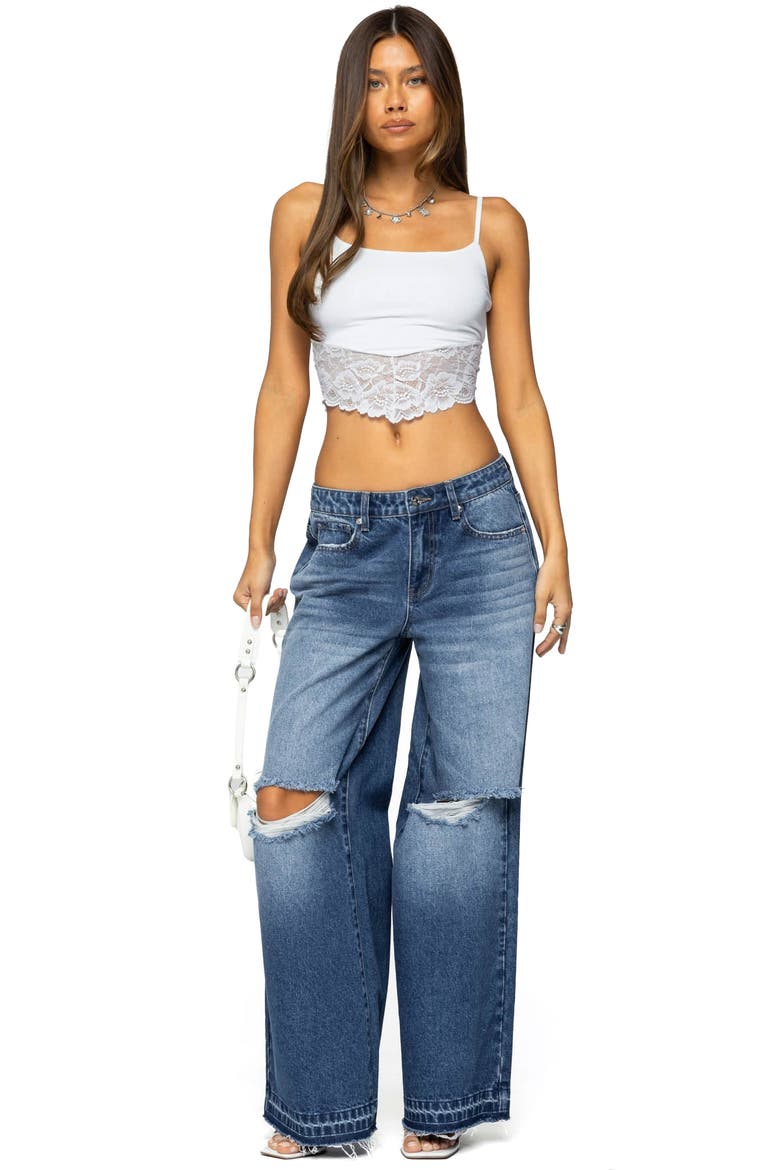Xenia Ripped Low Rise Wide Leg Jeans, Alternate, color, BLUE