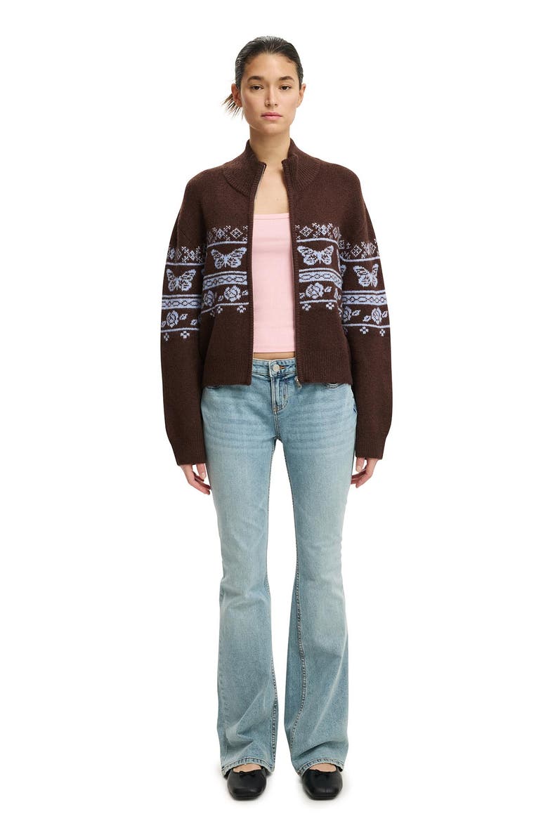 Cotton On Women's Intarsia Knit Bomber, Alternate, color, Butterfly Graphic