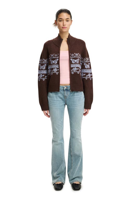 Cotton On Intarsia Knit Bomber In Brown