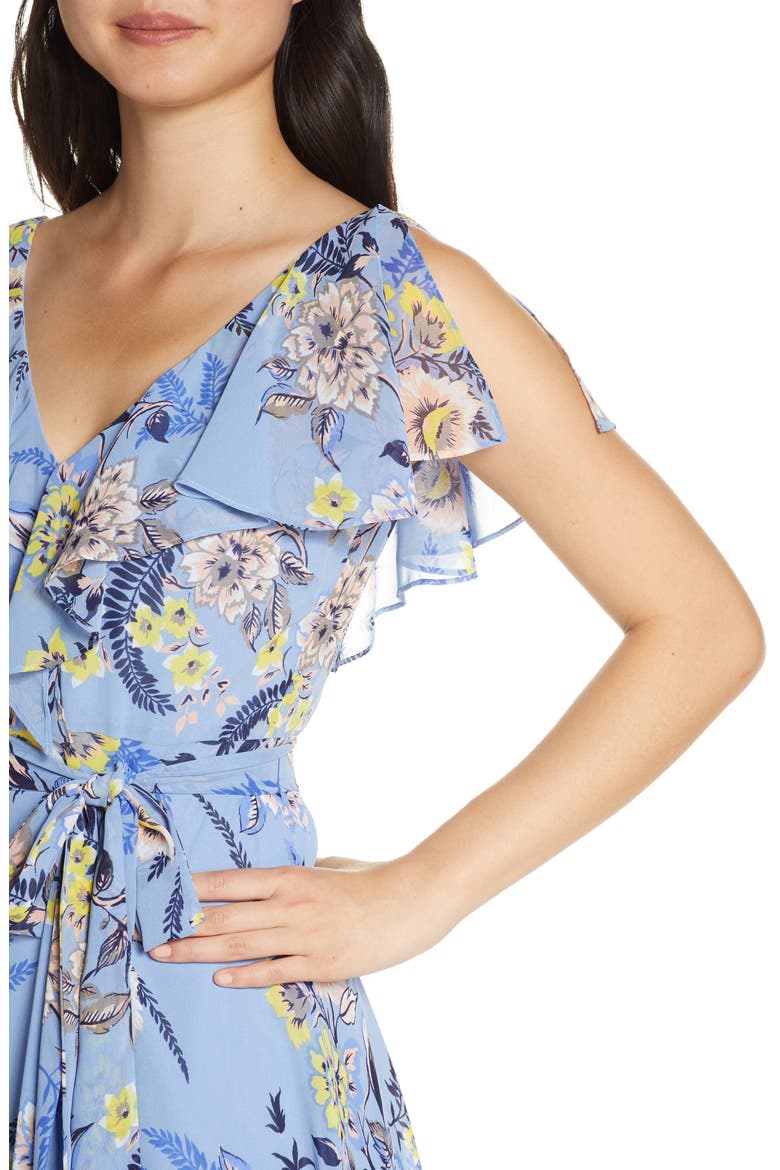 Floral Ruffle Chiffon Dress, Alternate, color, ICE BLUE