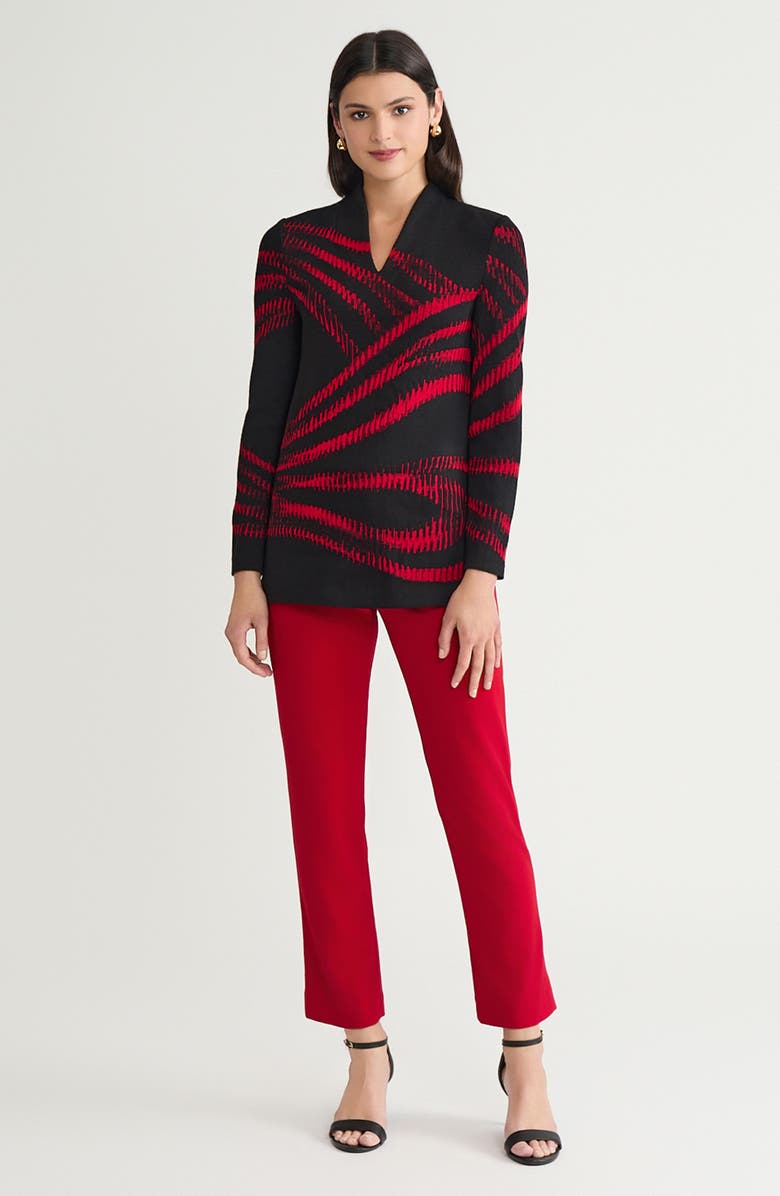 Ming Wang Two-Tone Jacquard Soft Knit Tunic, Alternate, color, Holiday/Black