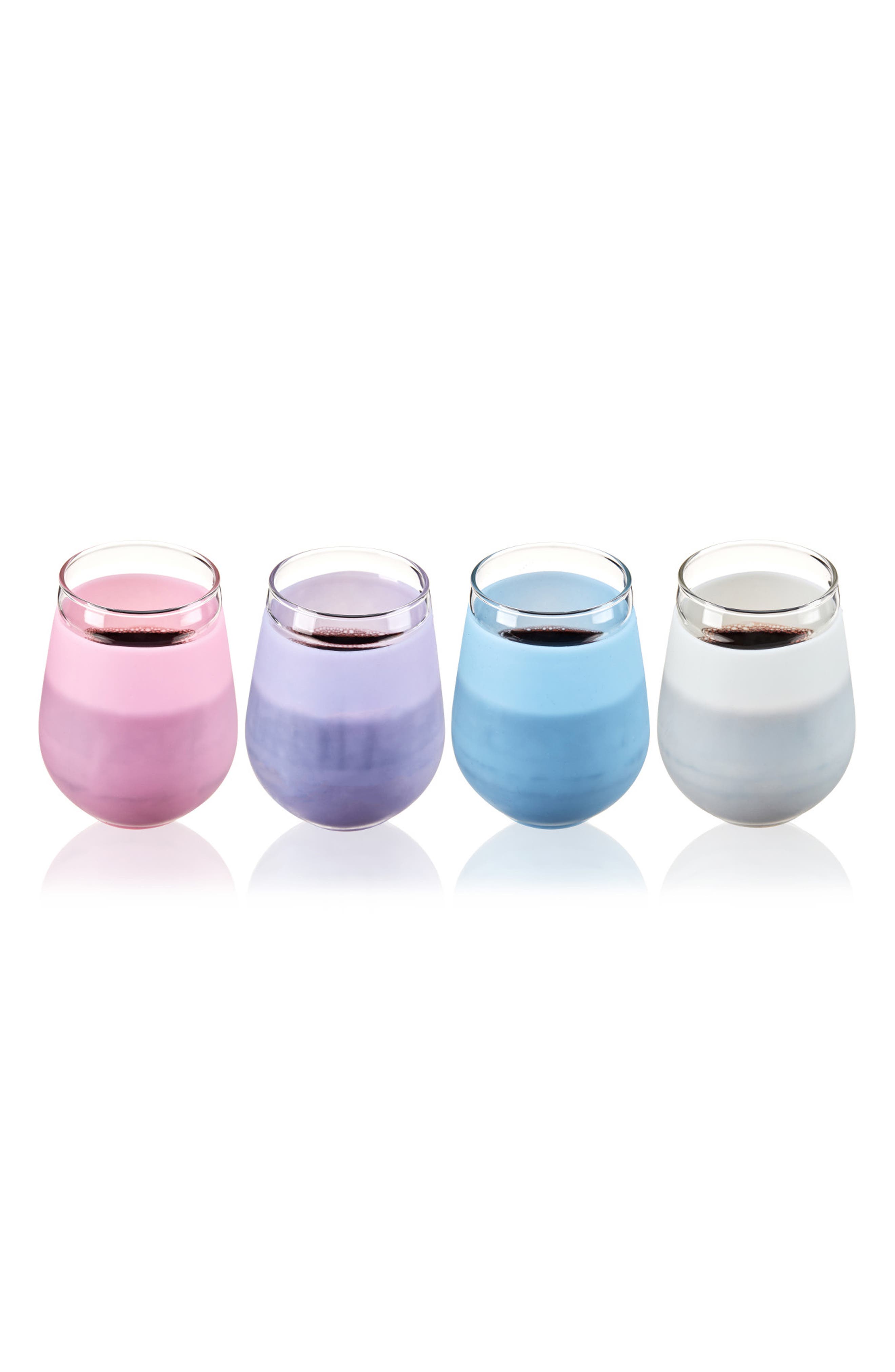 Set of 4 Silicone Wrapped Stemless Wine Glasses