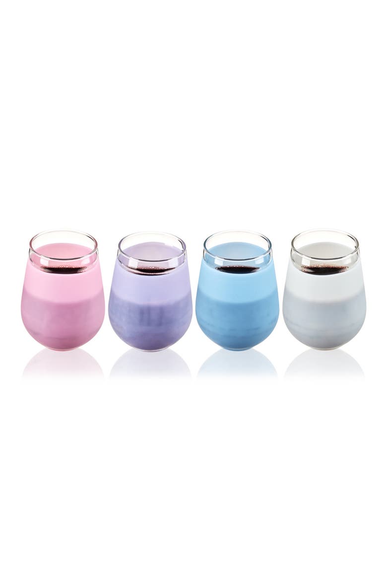 Set of 4 Silicone Wrapped Stemless Wine Glasses, Main, color, ASSORTED