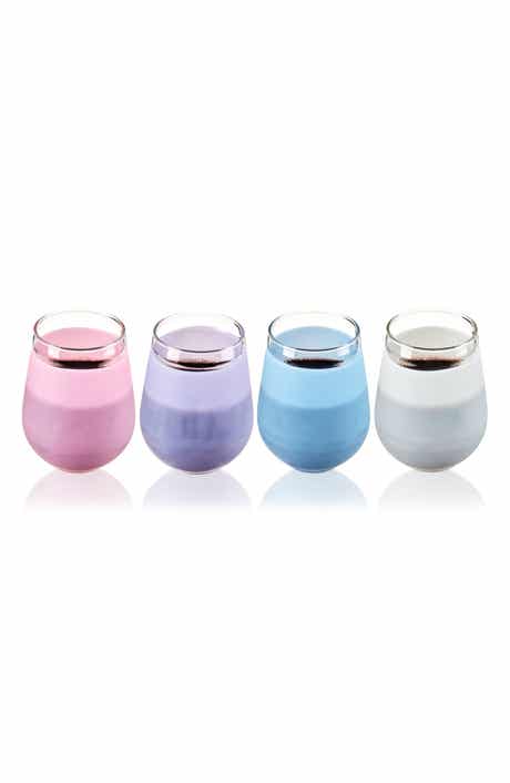 Set of 4 Silicone Wrapped Stemless Wine Glasses