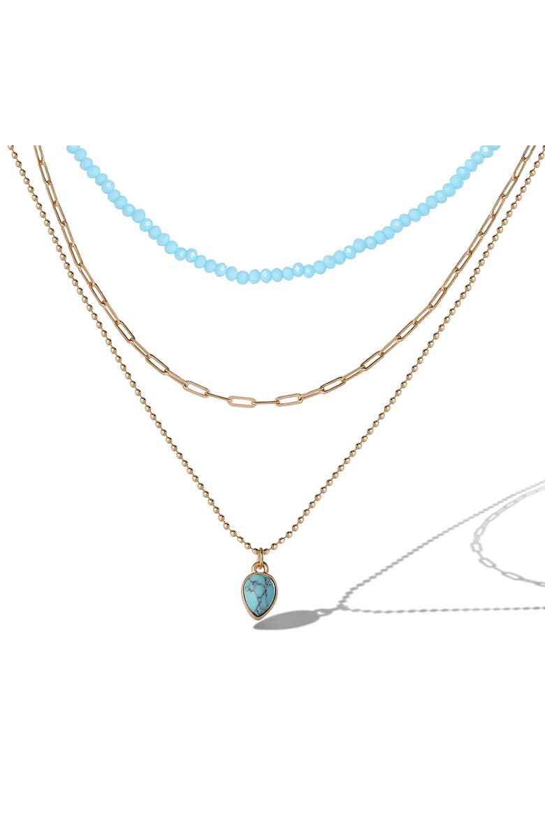 Jessica Simpson Turquoise and Blue-Bead Layered Necklace, Main, color, Silver