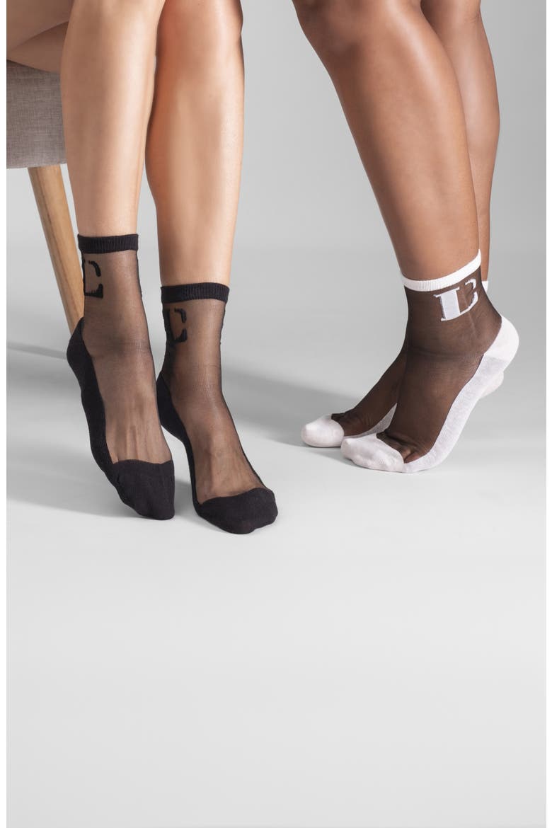2-Pack Signature Logo L Sheer Crew Socks, Alternate, color, BLACK/WHITE