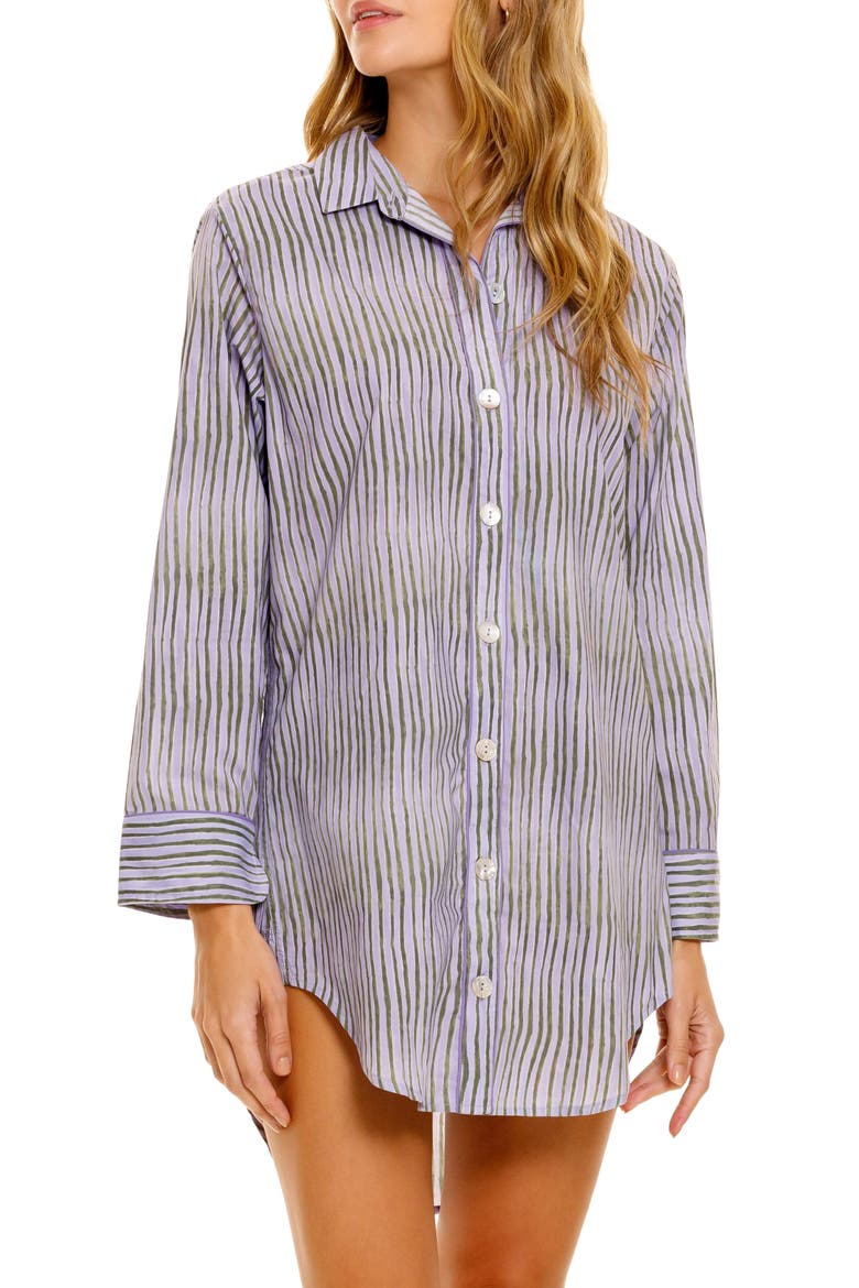 Sissy Seagrass & Waves Cotton Nightgown, Main, color, PURPLE