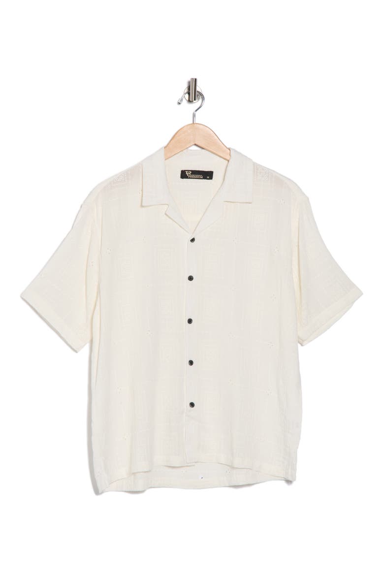 Boxy Fit Floral Eyelet Embroidered Camp Shirt, Alternate, color, OFF WHITE