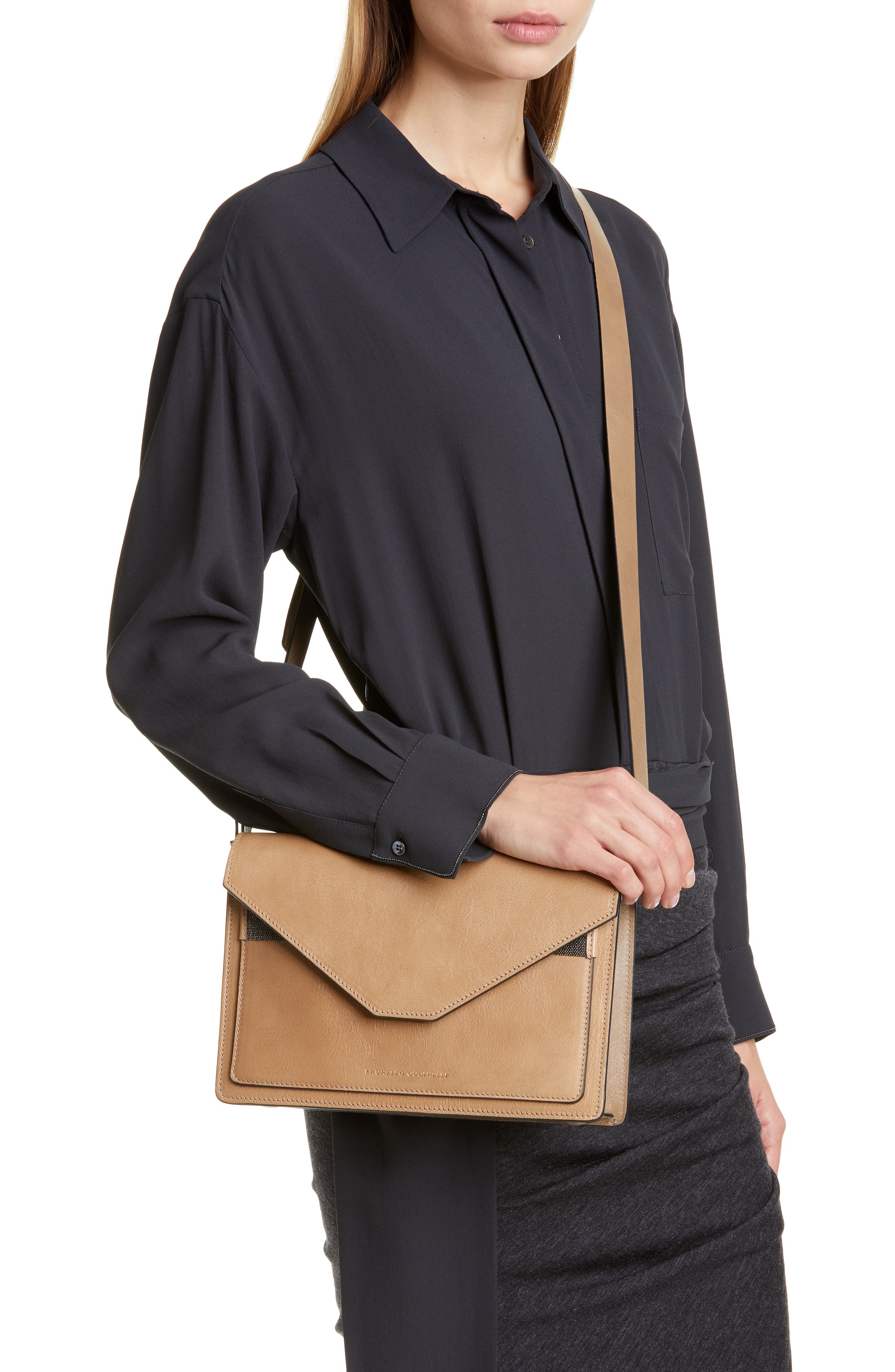 Brunello Cucinelli Monili Bead Leather Crossbody Bag, Alternate, color, 