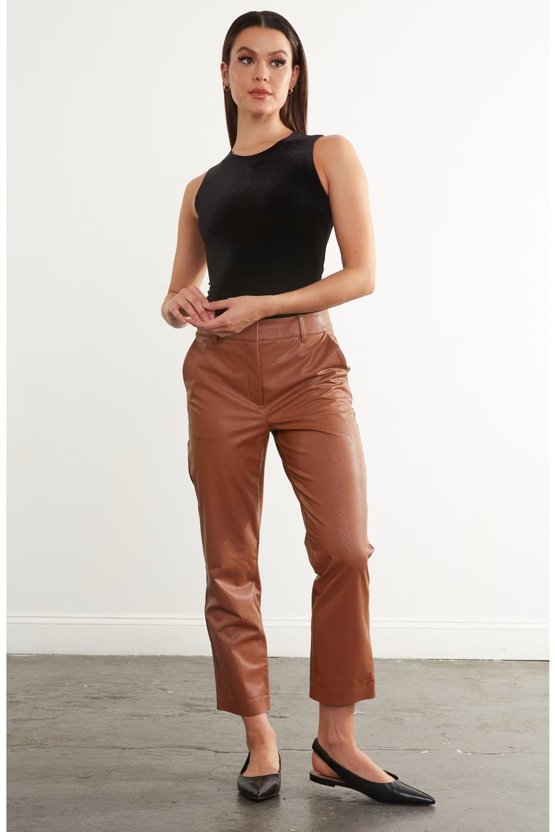 Faux Leather 7/8 Trousers, Alternate, color, COCOA