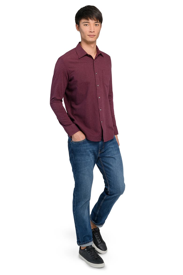 Reworked Slim Fit Heathered Burgundy Cotton Button-Up Shirt, Alternate, color, BURGUNDY