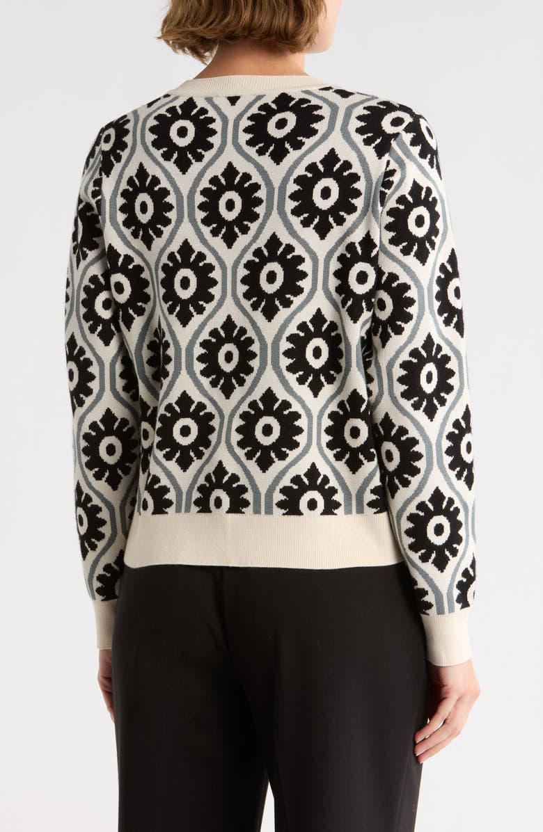 Adrianna Papell Floral Jacquard Sweater, Alternate, color, Cream/ Sea Green/ Black