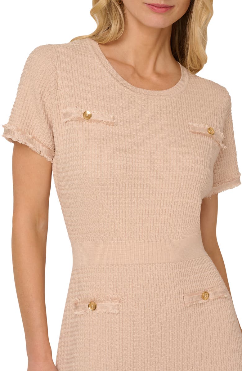 Adrianna Papell Short Sleeve Waffle Knit Midi Sweater Dress, Alternate, color, Champagne Blush