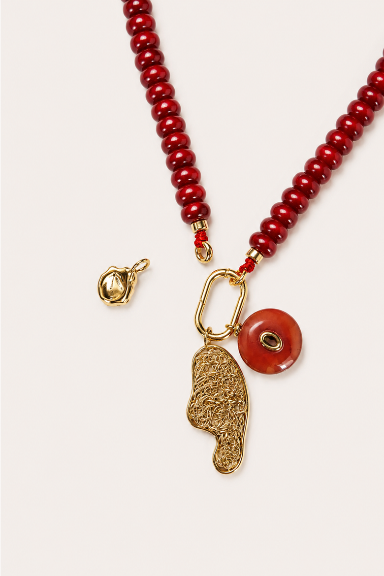 Simone Sculptural Charm Necklace, Alternate, color, Red