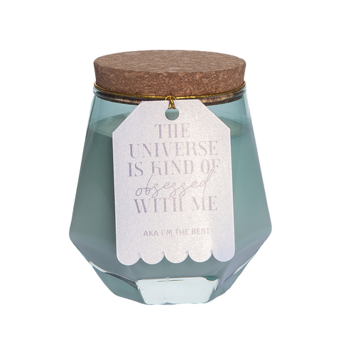 The Universe Teal Geometric Candle Wax Blue 7.7 oz Burn Time 36