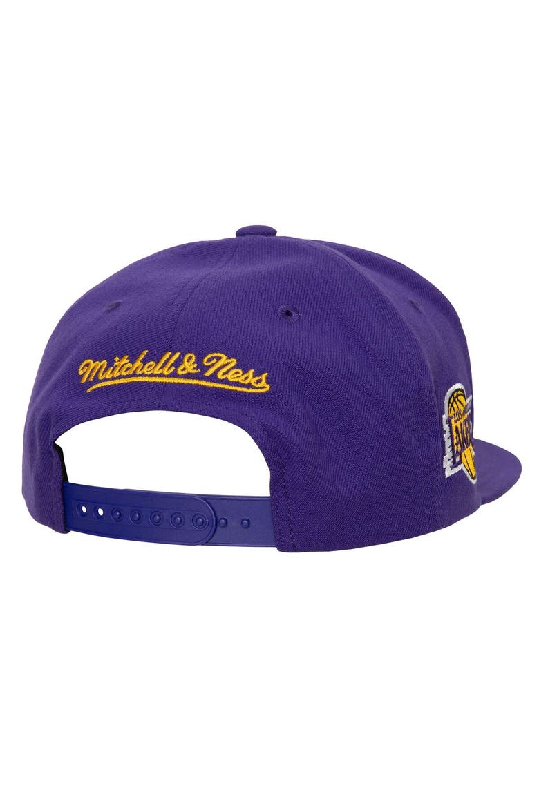 Men's Mitchell & Ness White/Purple Los Angeles Lakers Retro Sport Color Block Script Snapback Hat, Alternate, color, White