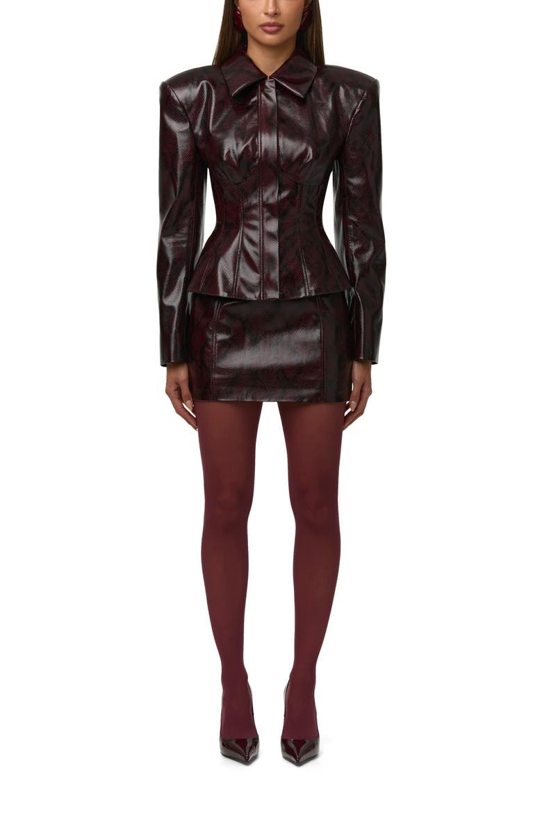 Python Embossed Faux Leather Miniskirt, Alternate, color, BURGUNDY PYTHON