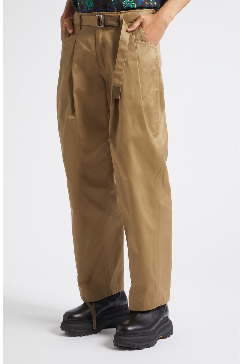 Belted Pleat Front Cotton Chinos, Alternate, color, DARK BEIGE