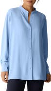 Eileen Fisher Band Collar Silk Button-Up Shirt