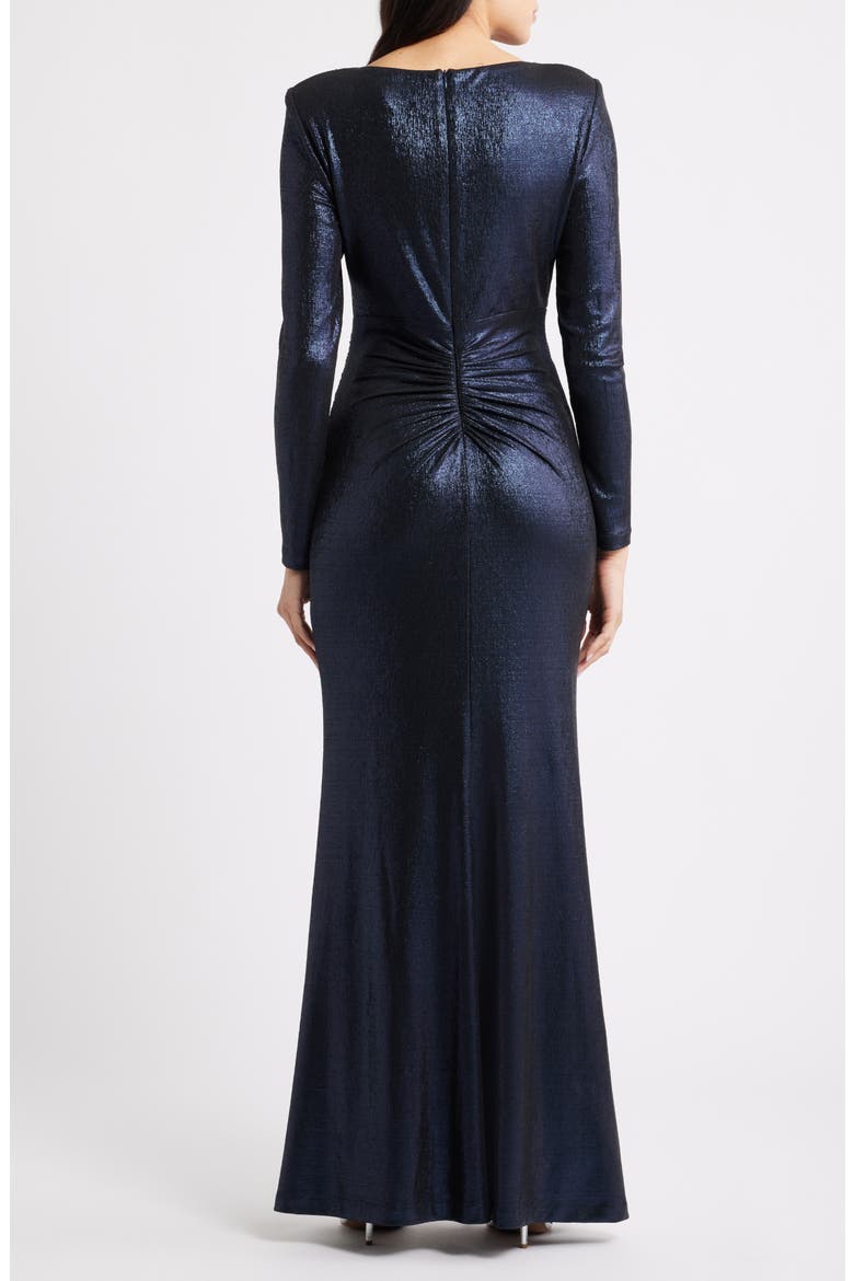 Ruched Asymmetric Neck Long Sleeve Maxi Dress, Alternate, color, NAVY