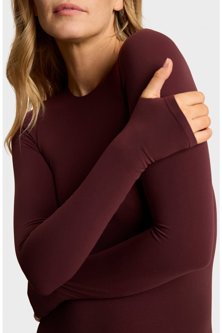 Ballet Thumbhole Cuff Bodysuit, Alternate, color, RAISIN