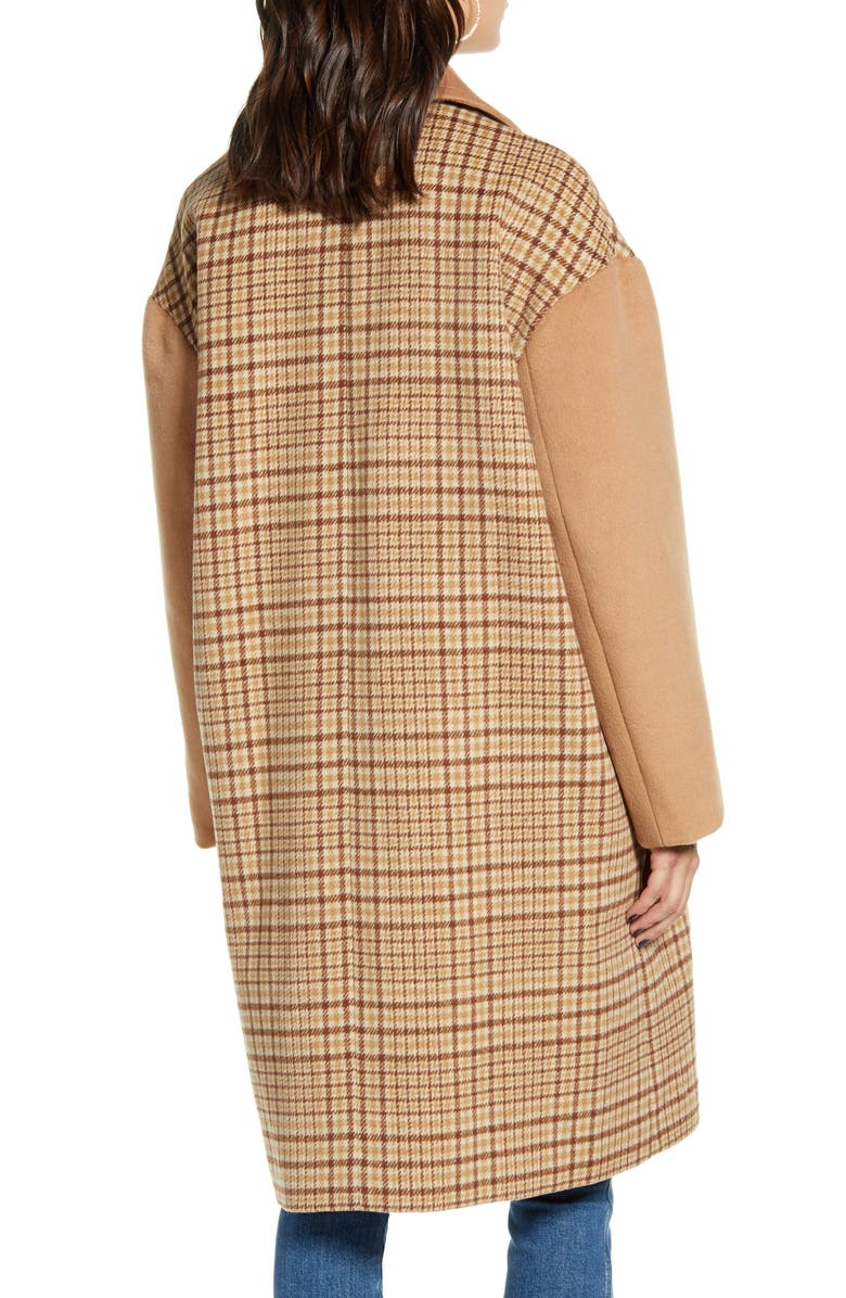 Mural Plaid Longline Coat, Alternate, color,