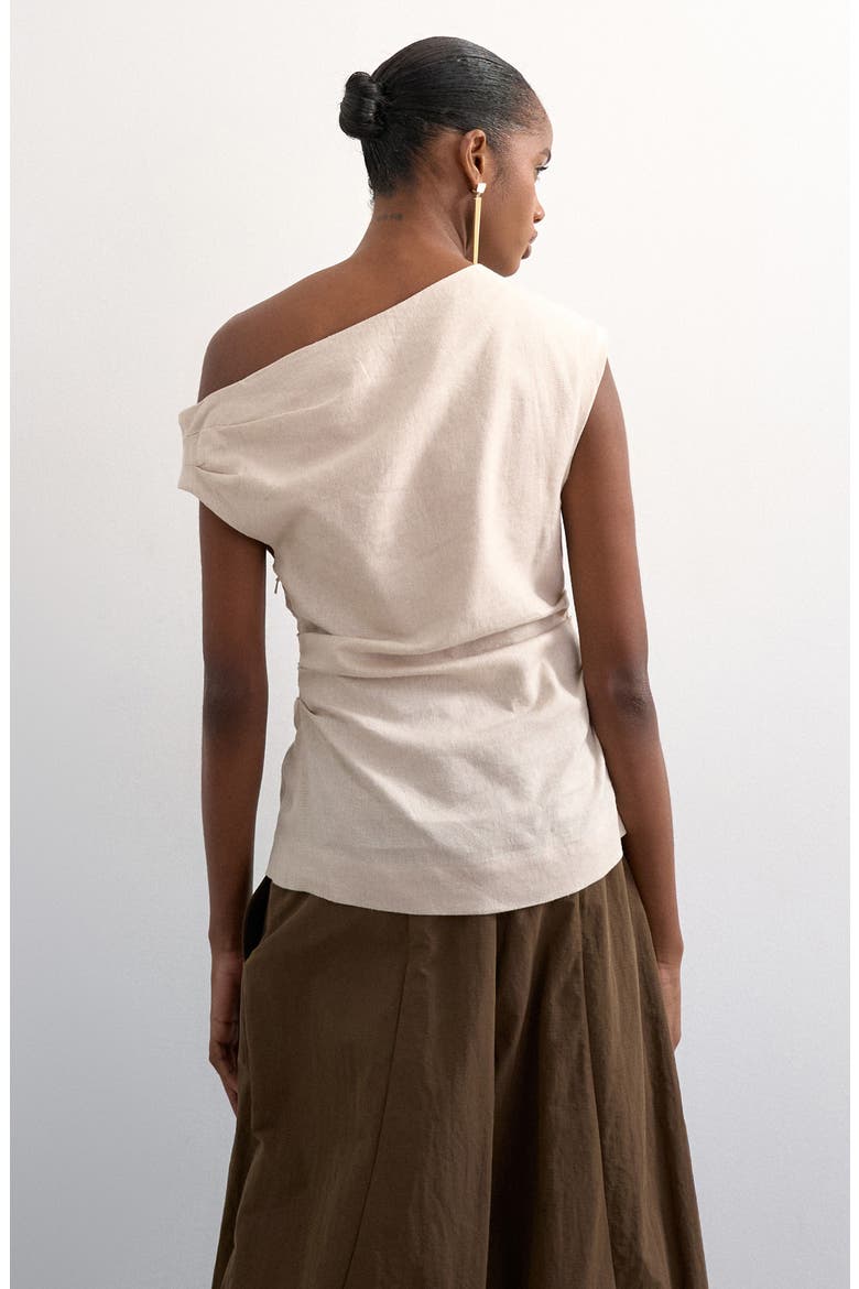 Cinched Waist Linen Blend Top, Alternate, color, BEIGE