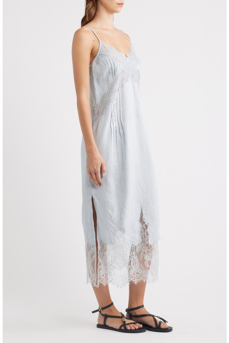 Samia Pintuck Lace Trim Linen Slip Dress, Alternate, color, HIGH RISE BLUE