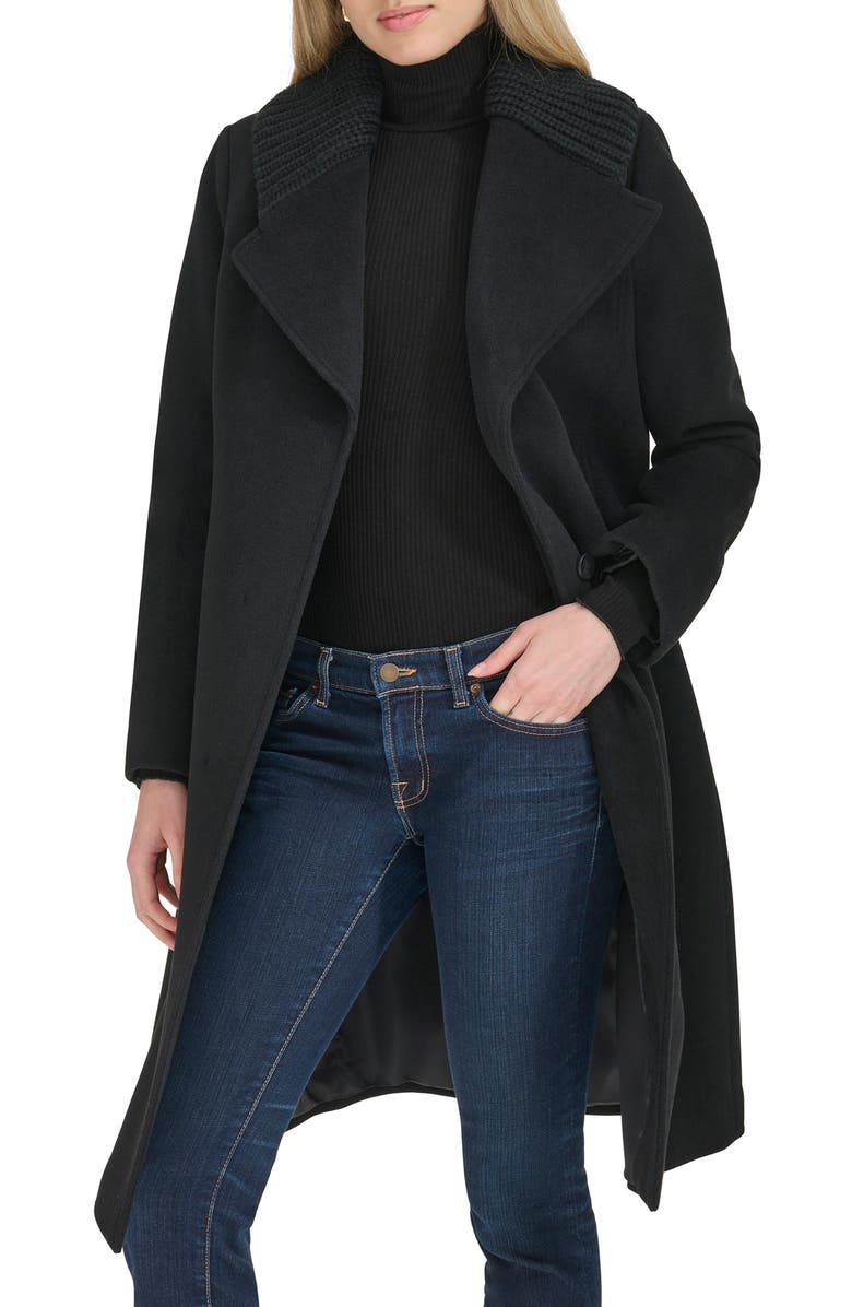 Cole Haan Signature Slick Shawl Lapel Mixed Media Wool Blend Coat, Alternate, color, 