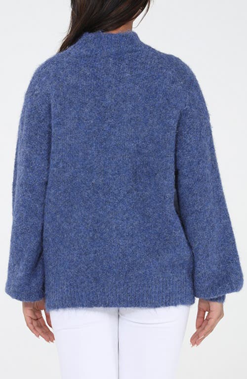 Rain And Rose Rhinestone Embellished Floral Turtleneck Sweater In Blue